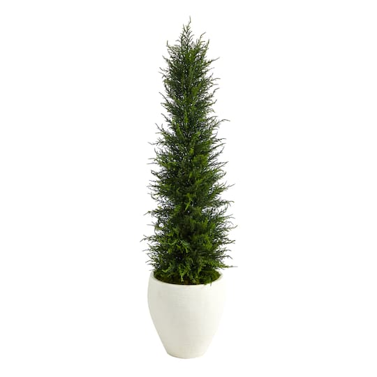 4ft. Cypress UV Resistant Artificial Tree in White Planter